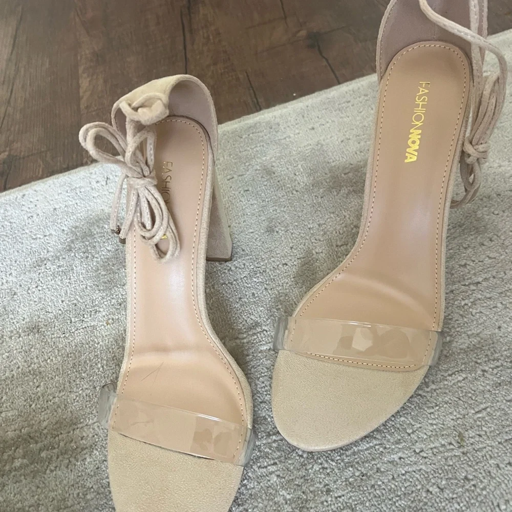 Fashion Nova Tan Stiletto Heels with Ankle Strap